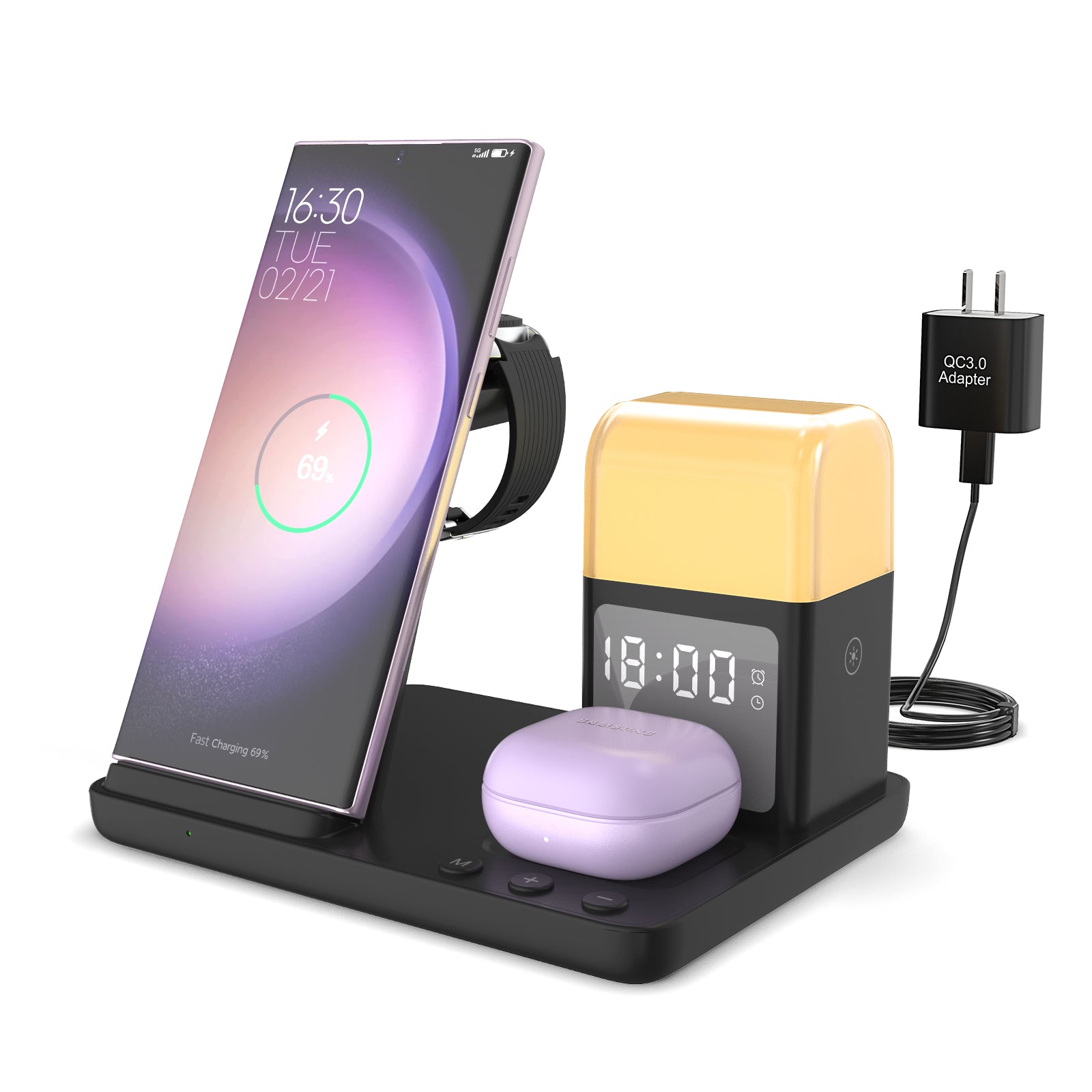 👍Three-in-one wireless charging clock model